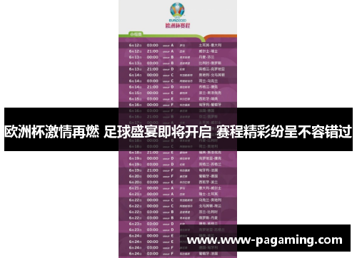 欧洲杯激情再燃 足球盛宴即将开启 赛程精彩纷呈不容错过 欧洲杯激情再燃 足球盛宴即将开启 赛程精彩纷呈不容错过